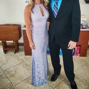 Jovani Lavender Lace Formal Dress